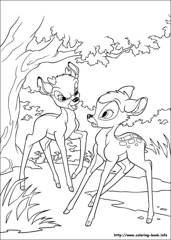 Coloriage de Bambi en train de jouer dans la forêt