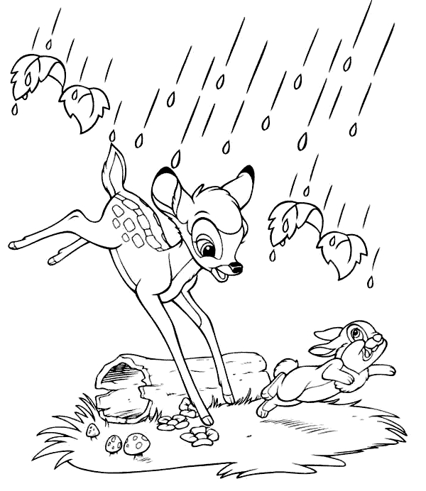Coloriage de Bambi se reposant dans la forêt