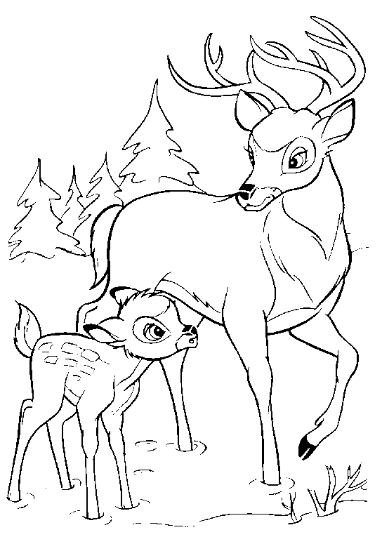 Coloriage de Bambi se reposant dans la forêt