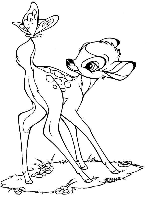 Coloriage de Bambi se promenant en forêt avec un ami Coloriage de Bambi se promenant en forêt avec un ami