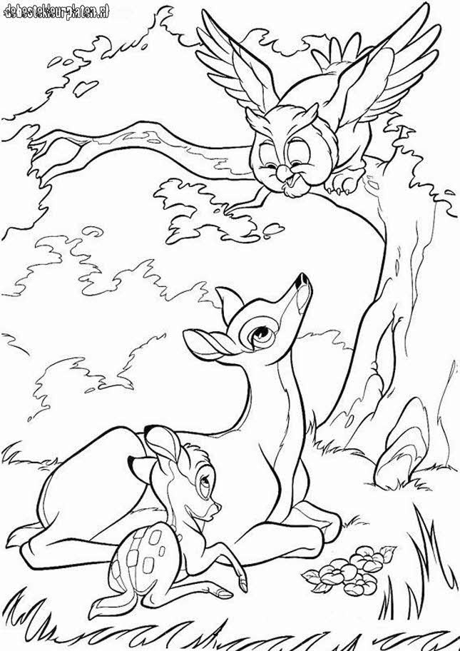 Coloriage de Bambi se reposant dans la forêt