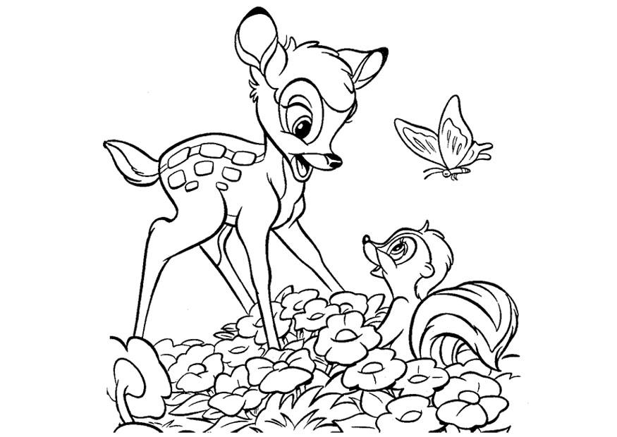 Coloriage de Bambi se reposant dans la forêt