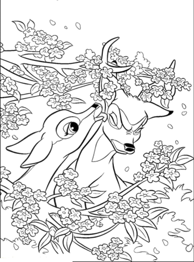 Coloriage de Bambi dans une forêt paisible