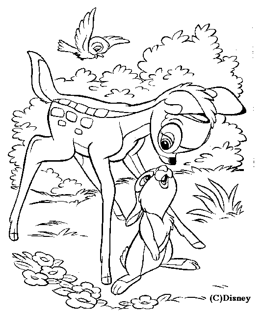 Coloriage de Bambi se reposant dans la forêt
