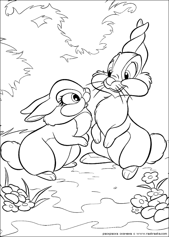 Coloriage de Bambi dans la forêt avec ses amis