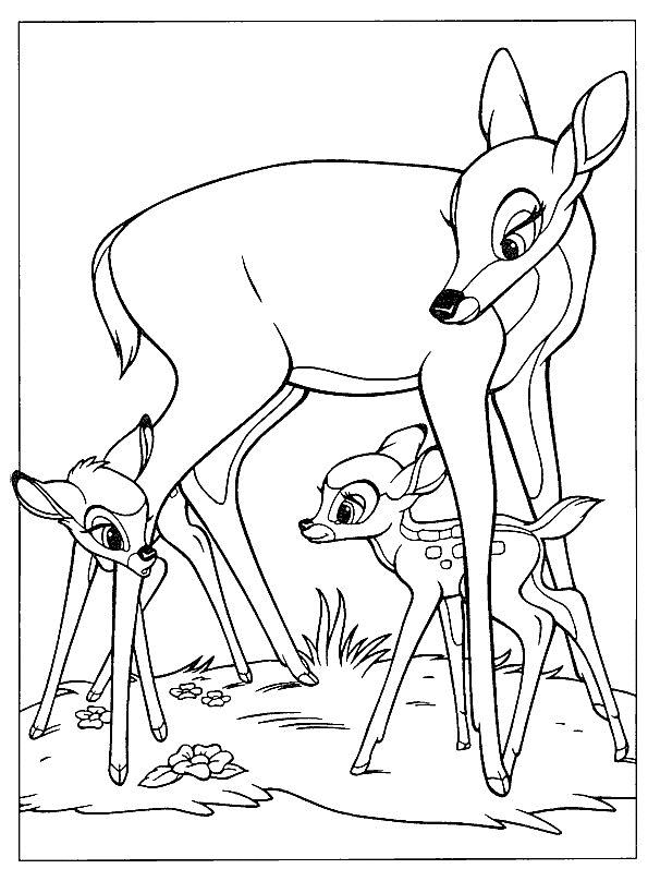 Coloriage de Bambi se reposant dans la forêt