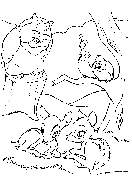 Coloriage de Bambi gambadant dans la forêt