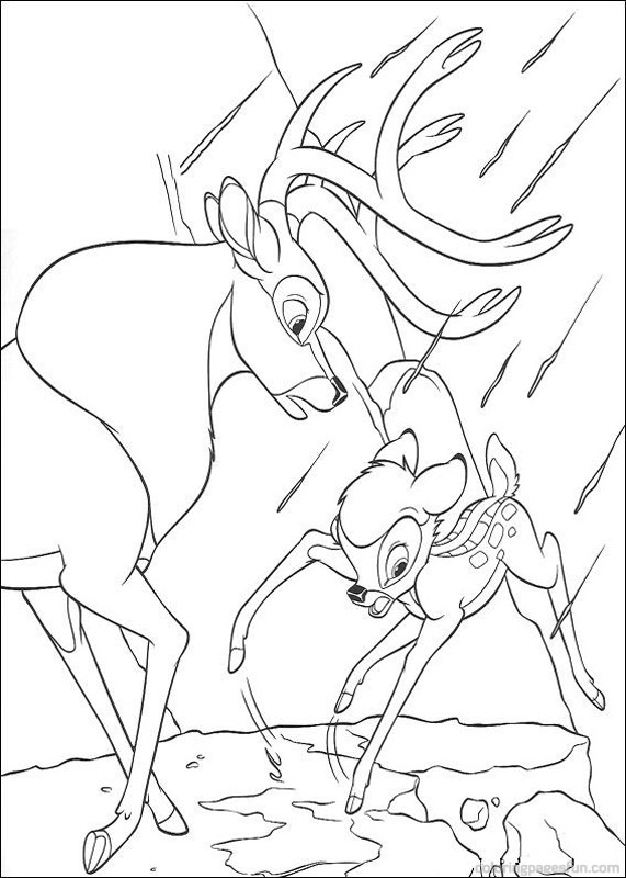 Coloriage de Bambi se reposant dans la forêt