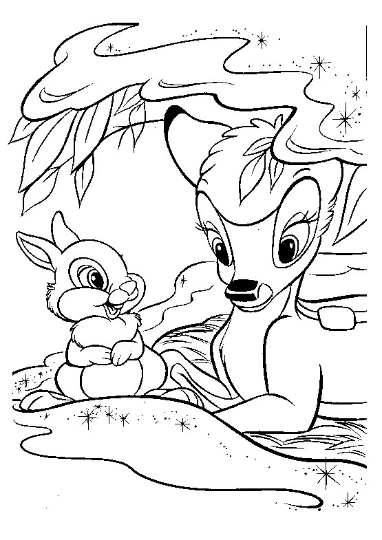 Coloriage de Bambi dans une forêt paisible