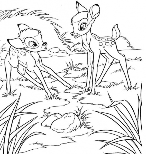 Coloriage de Bambi se reposant dans la forêt