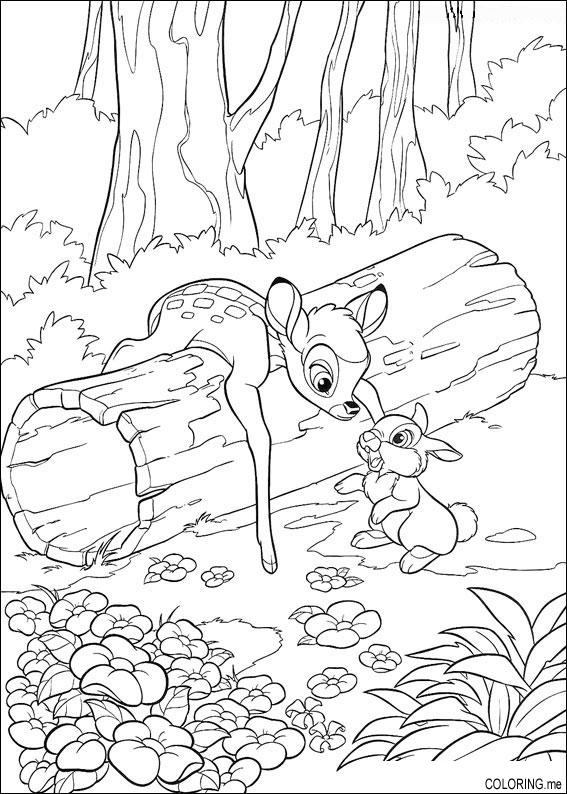 Coloriage de Bambi se reposant dans une clairière forestière