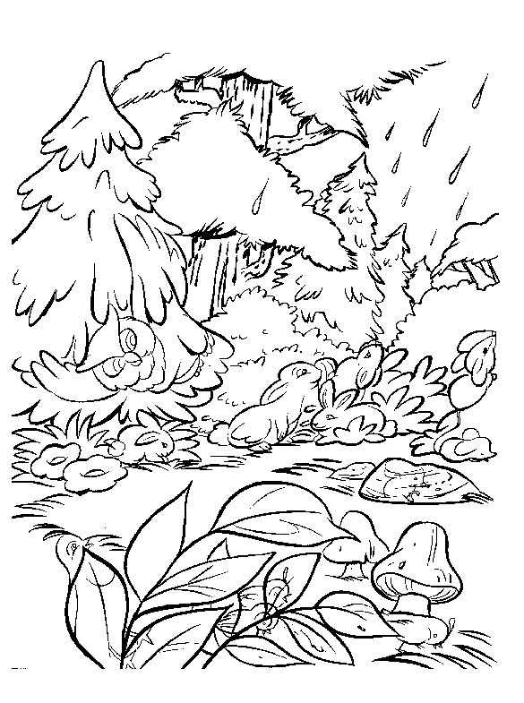 Coloriage de Bambi se reposant dans la forêt