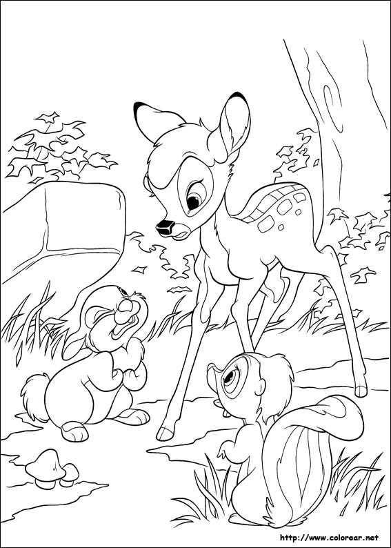 Scène de Bambi dans la forêt avec ses amis