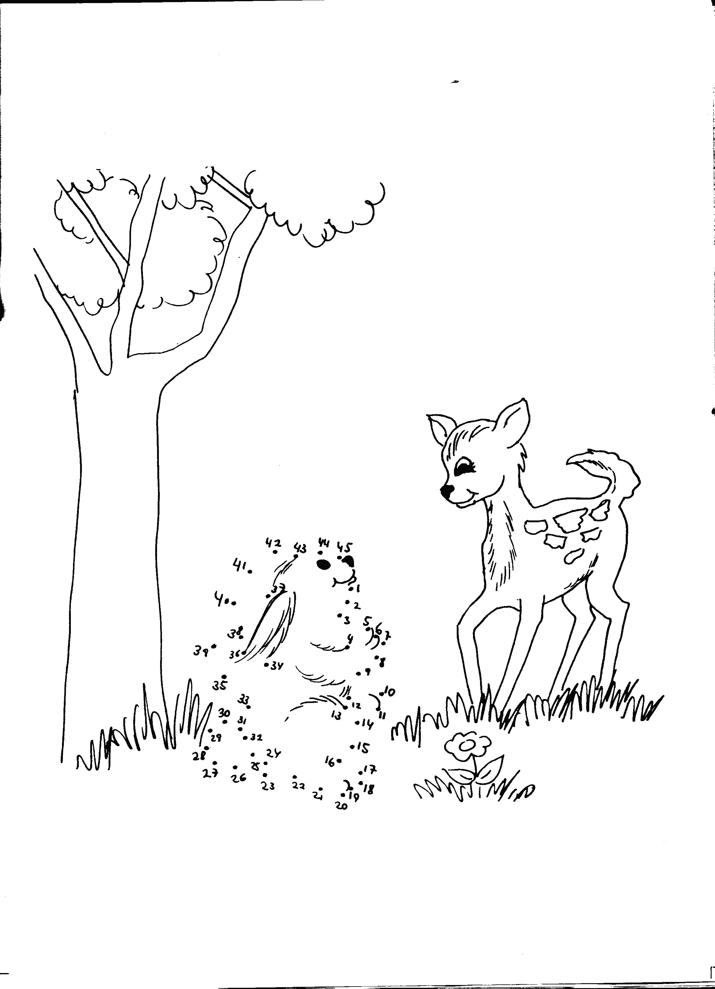Coloriage de Bambi en pleine forêt avec ses amis