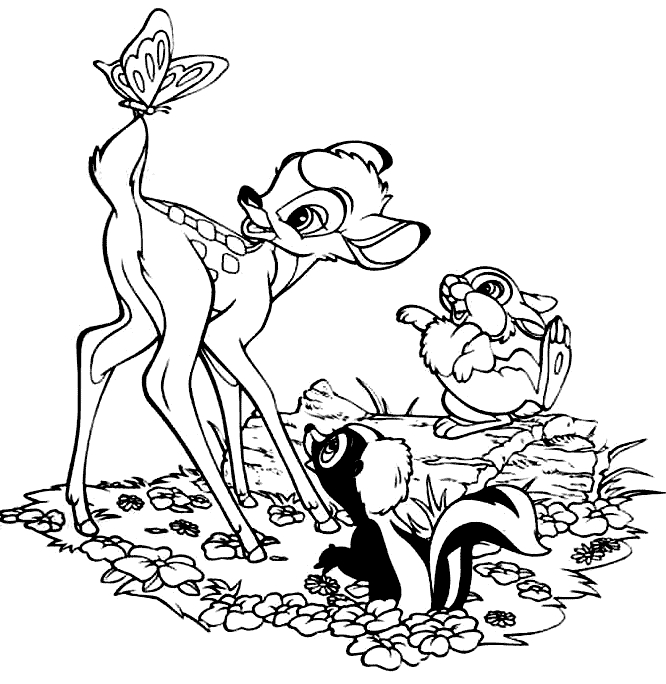 Coloriage de Bambi se reposant sous un arbre