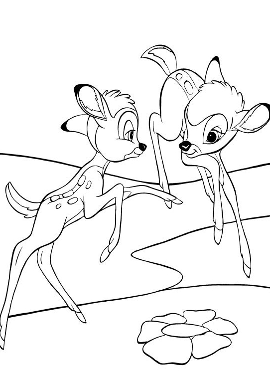 Coloriage de Bambi dans la forêt avec ses amis