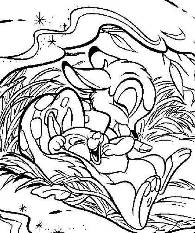 Coloriage de Bambi en plein sous-bois, accompagné de ses amis