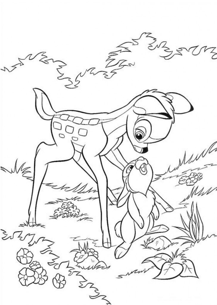 Coloriage de Bambi dans la forêt avec ses amis