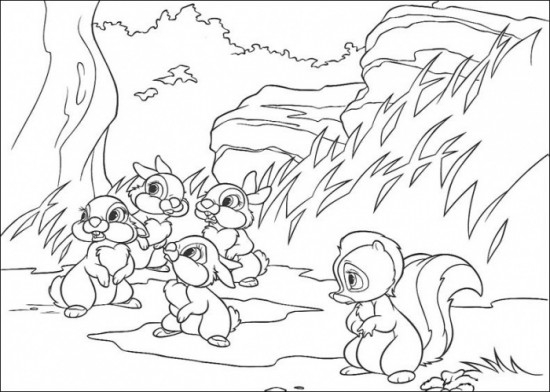 Coloriage de Bambi explorant la forêt avec un ami