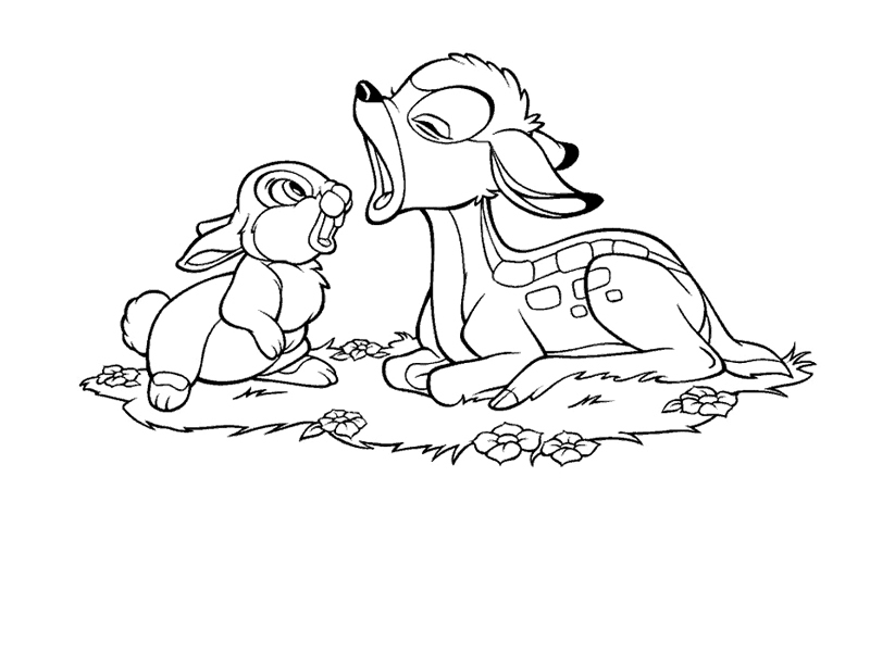 Coloriage de Bambi se reposant dans la forêt