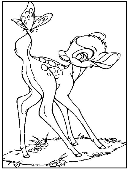 Coloriage de Bambi se reposant dans la forêt