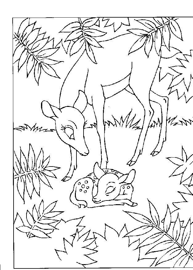 Coloriage de Bambi explorant la forêt