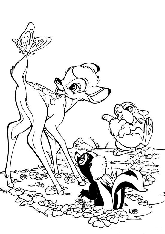 Coloriage de Bambi se reposant dans la forêt