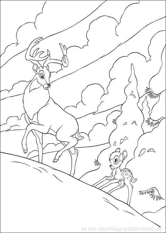 Coloriage de Bambi marchant dans la forêt