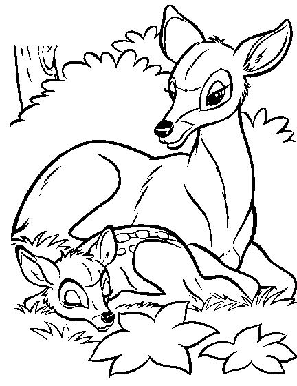 Coloriage de Bambi explorant la forêt avec ses amis