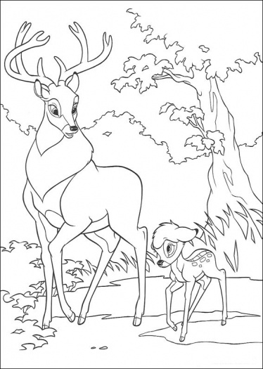 Coloriage de Bambi dans une forêt paisible