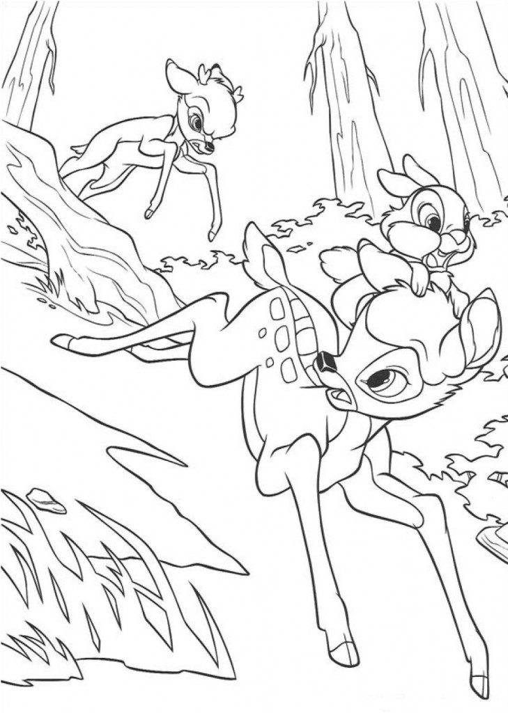 Coloriage de Bambi se reposant dans une forêt tranquille