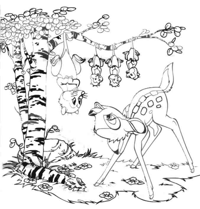 Bambi et ses amis dans une forêt paisible