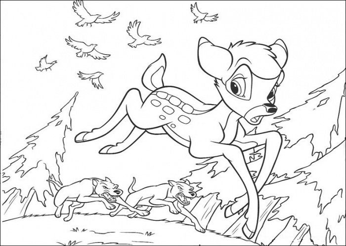 Bambi marchant dans la forêt avec des amis animaux