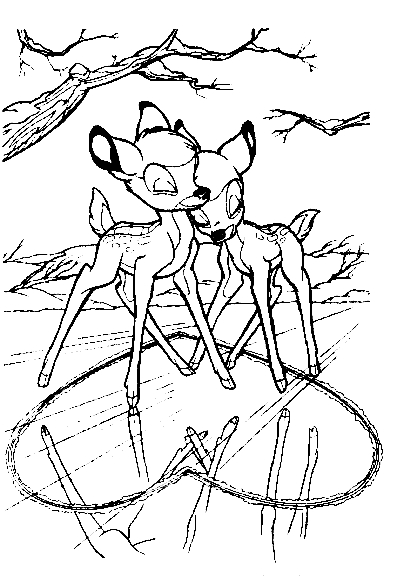 Coloriage de Bambi dans la forêt avec des amis