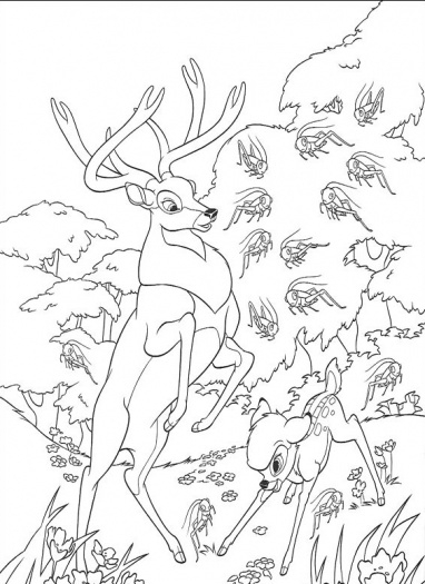 Bambi et ses amis dans la forêt en train de jouer