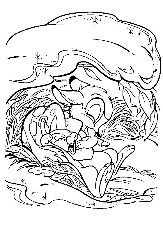 Coloriage de Bambi se reposant dans la forêt