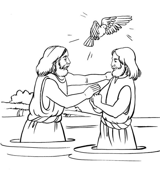 Coloriage d'un baptême avec un enfant et des symboles religieux
