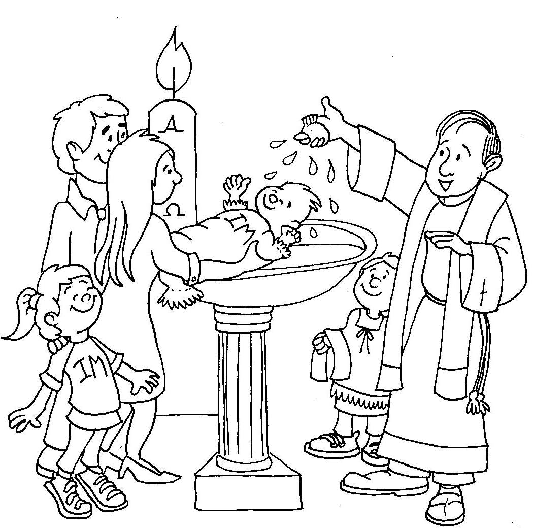 Scène de baptême avec une ambiance festive et des personnages joyeux