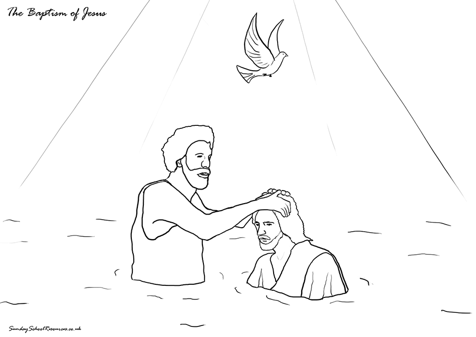 Coloriage d'un baptême avec une famille réunie autour de l'enfant