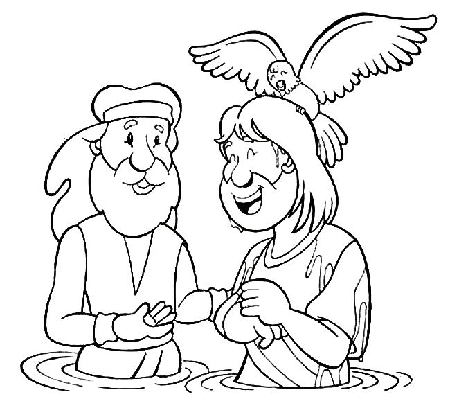 Coloriage d'un baptême avec un enfant et des symboles religieux