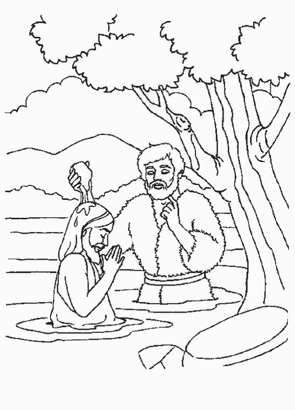 Coloriage d'un baptême avec un enfant en robe blanche et des symboles religieux