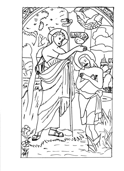 Scène de baptême avec un enfant et des symboles religieux