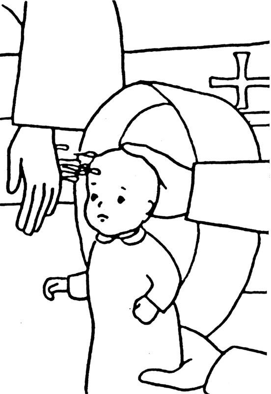 Coloriage d'un baptême avec une famille réunie autour de l'enfant