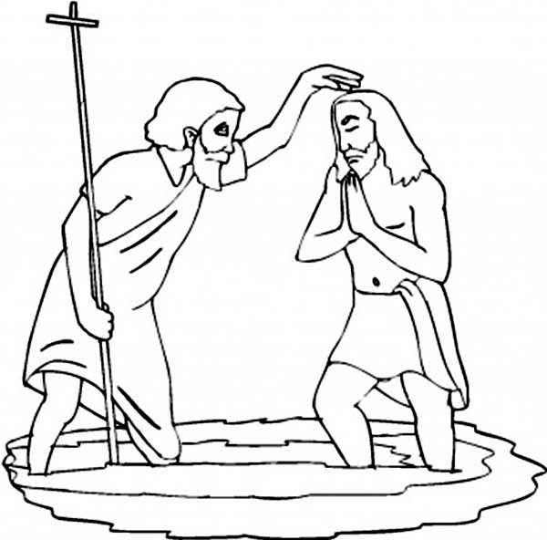Coloriage d'un baptême avec un enfant dans une église