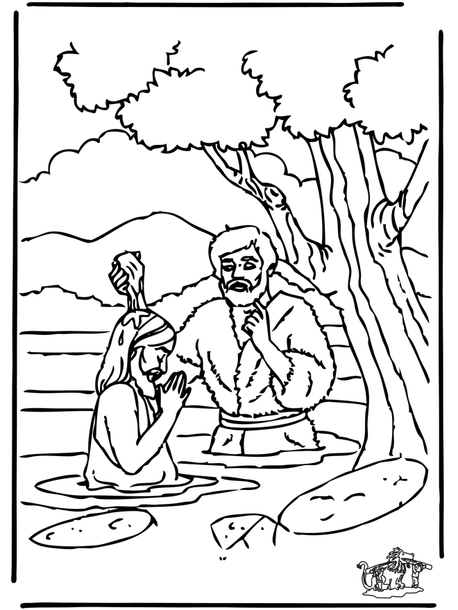 Coloriage d'un baptême avec une famille réunie autour de l'enfant