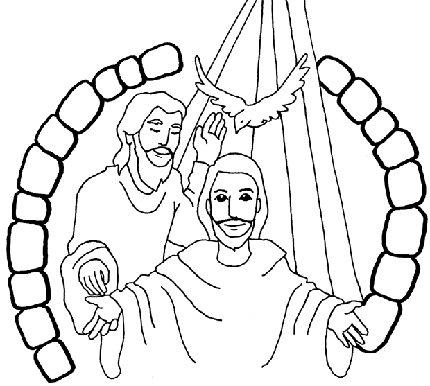 Une scène de baptême avec des personnages et des symboles religieux