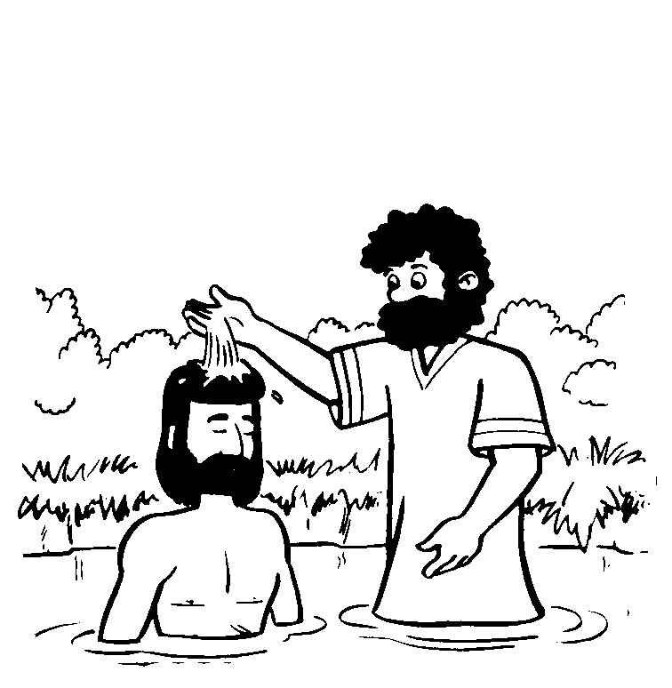 Coloriage d'un baptême avec un enfant et des symboles religieux