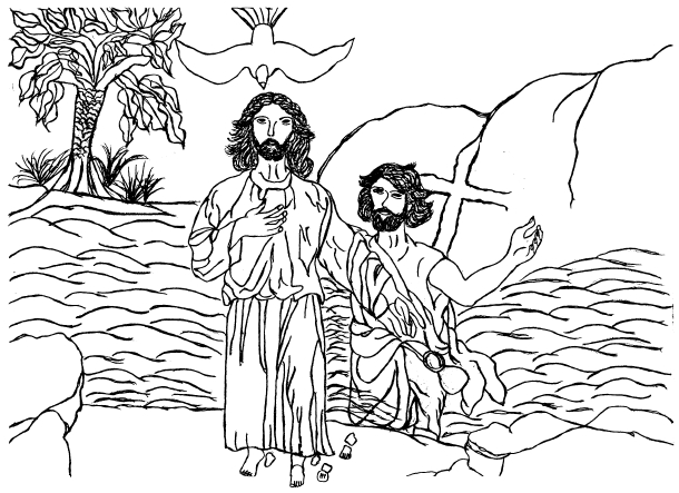 Une scène de baptême avec un enfant, des symboles religieux et un décor festif