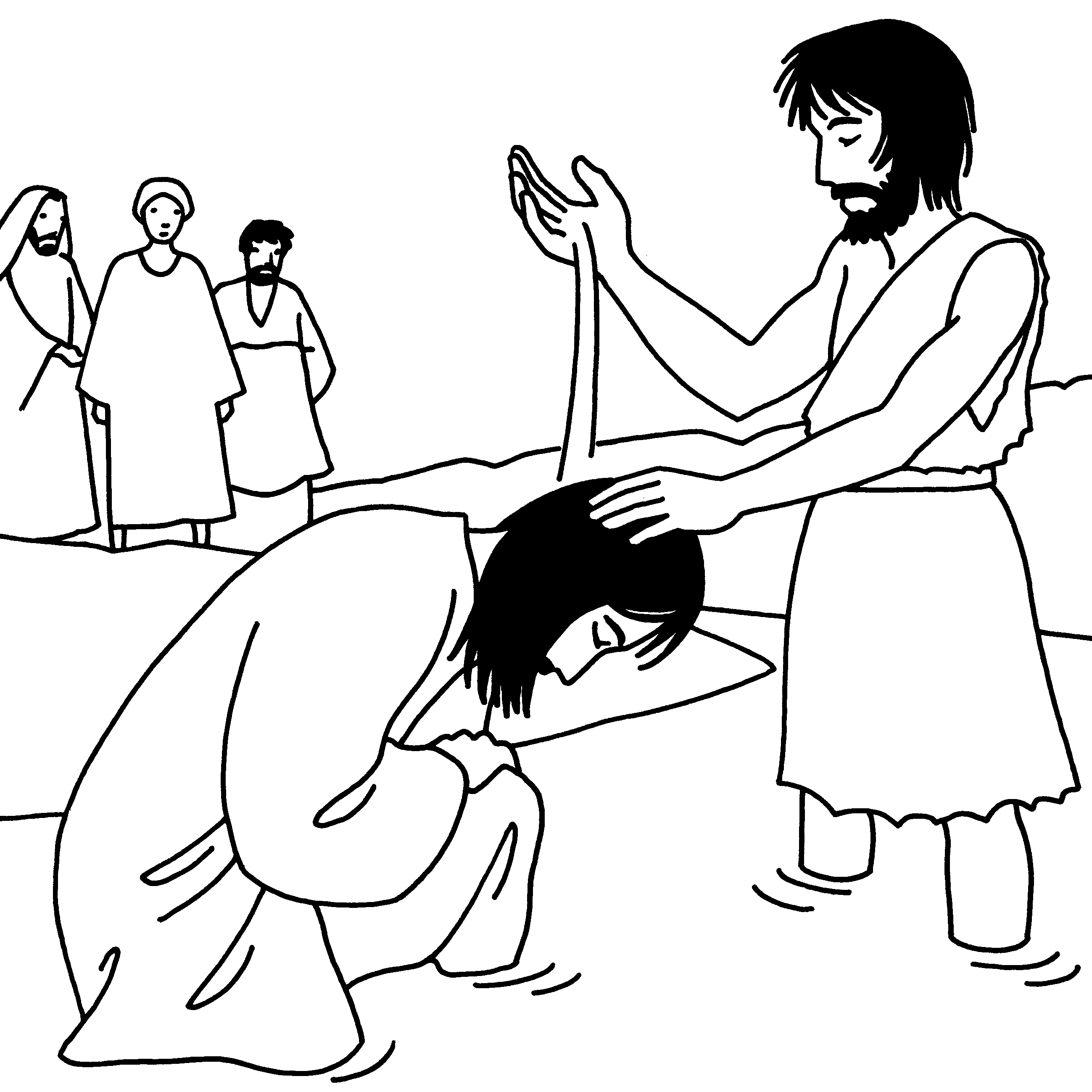 Scène de baptême avec un enfant, des parents et des symboles religieux