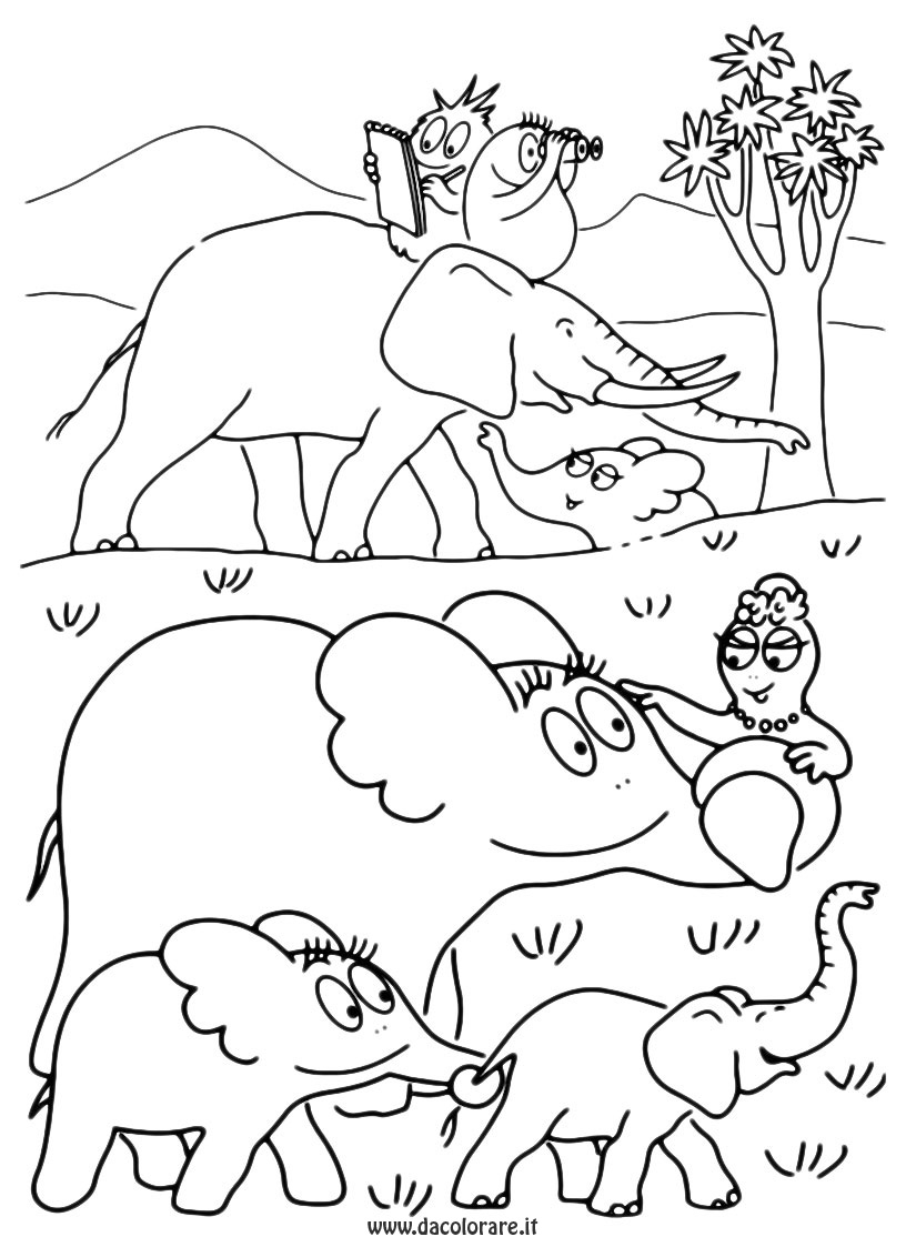 Barbapapa et ses amis dans une scène de coloriage joyeuse